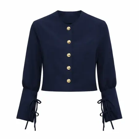 Jacket Top Bows Gold Details Navy/Beige/Black