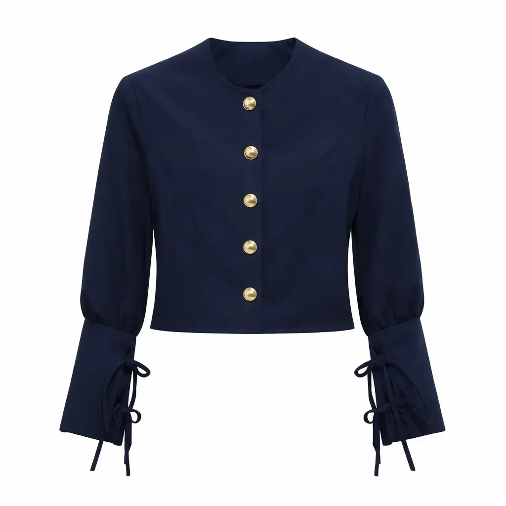 Jacket Top Bows Gold Details Navy/Beige/Black