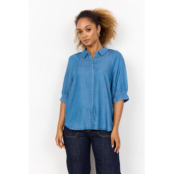 Medium Blue Denim Blouse Short Sleeve