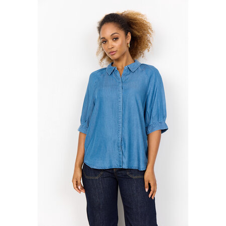 Medium Blue Denim Blouse Short Sleeve