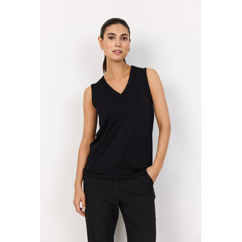 Knitted Tshirt Neck Detail Sleeveless Black