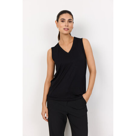 Knitted Tshirt Neck Detail Sleeveless Black
