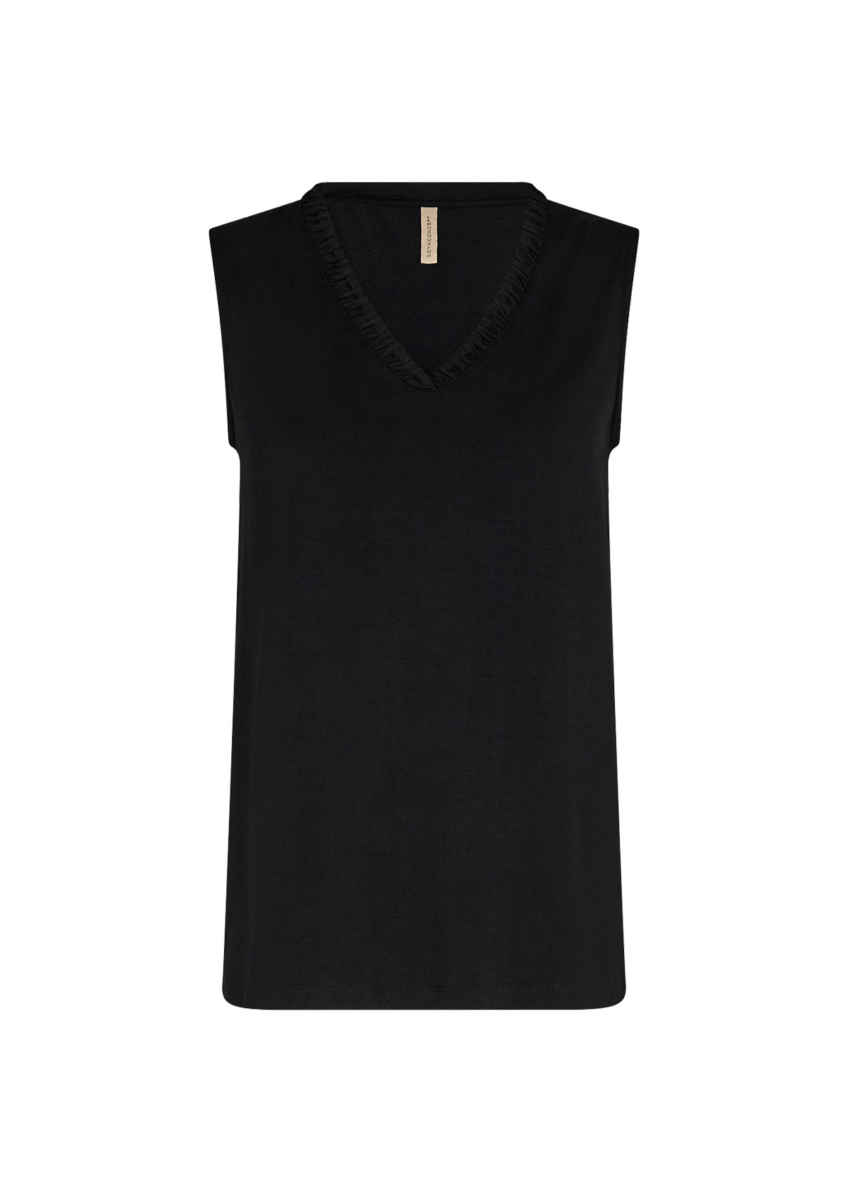 Knitted Tshirt Neck Detail Sleeveless Black