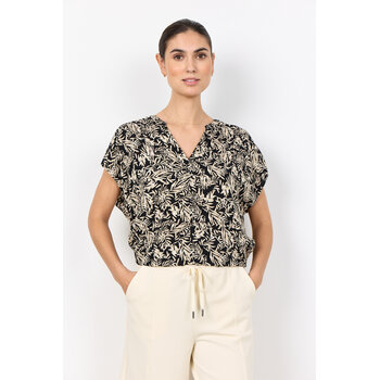 Black Combi Woven Blouse Leaves