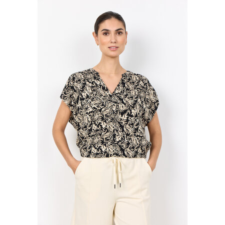 Black Combi Woven Blouse Leaves