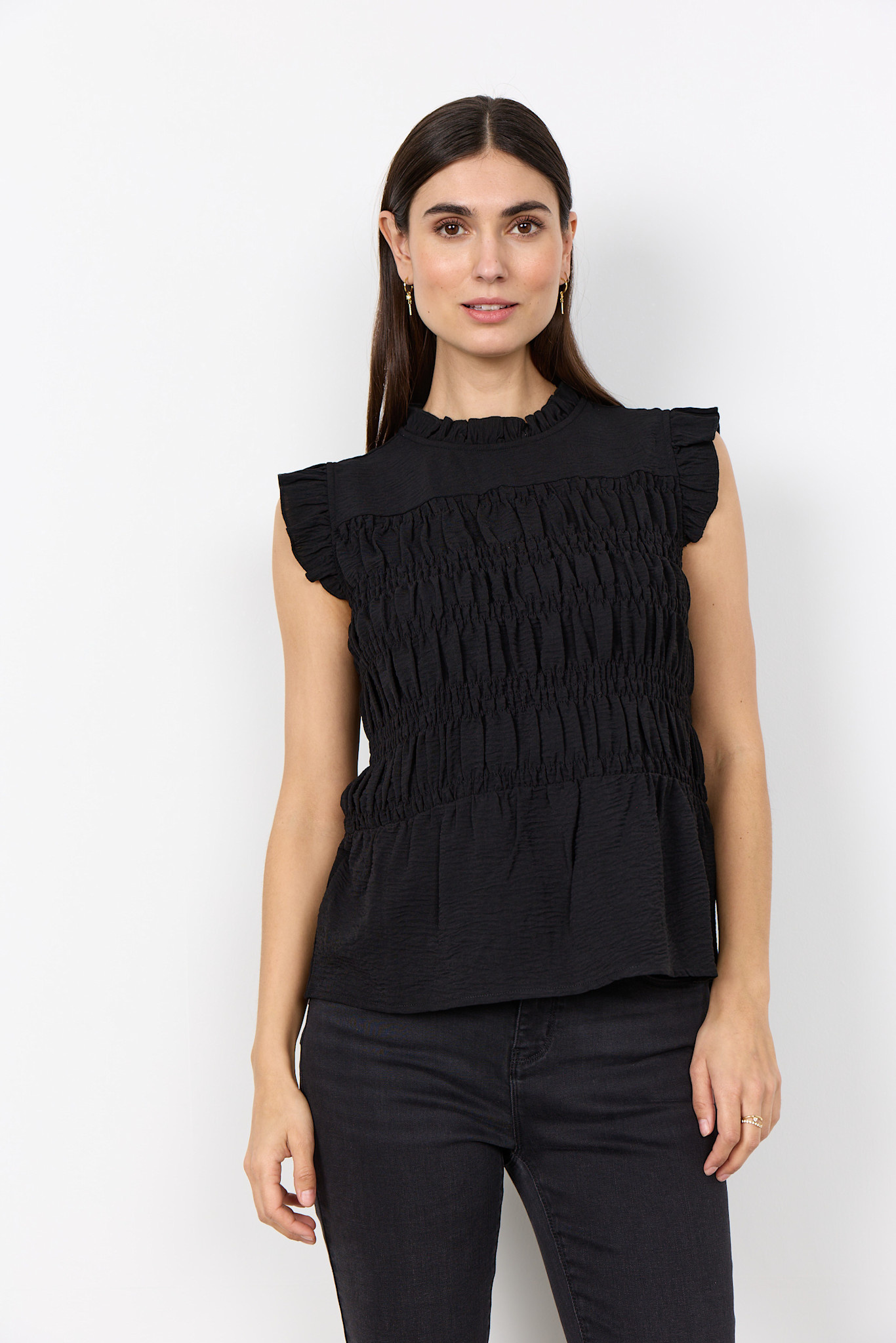 Knitted Blouse Ruffled Short Sleeve