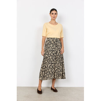 Black White Combi Woven Skirt Leaves