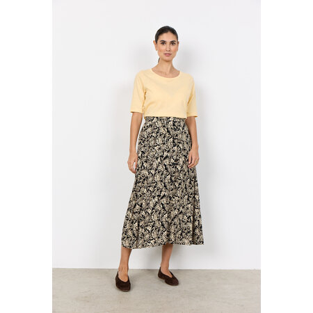 Black White Combi Woven Skirt Leaves