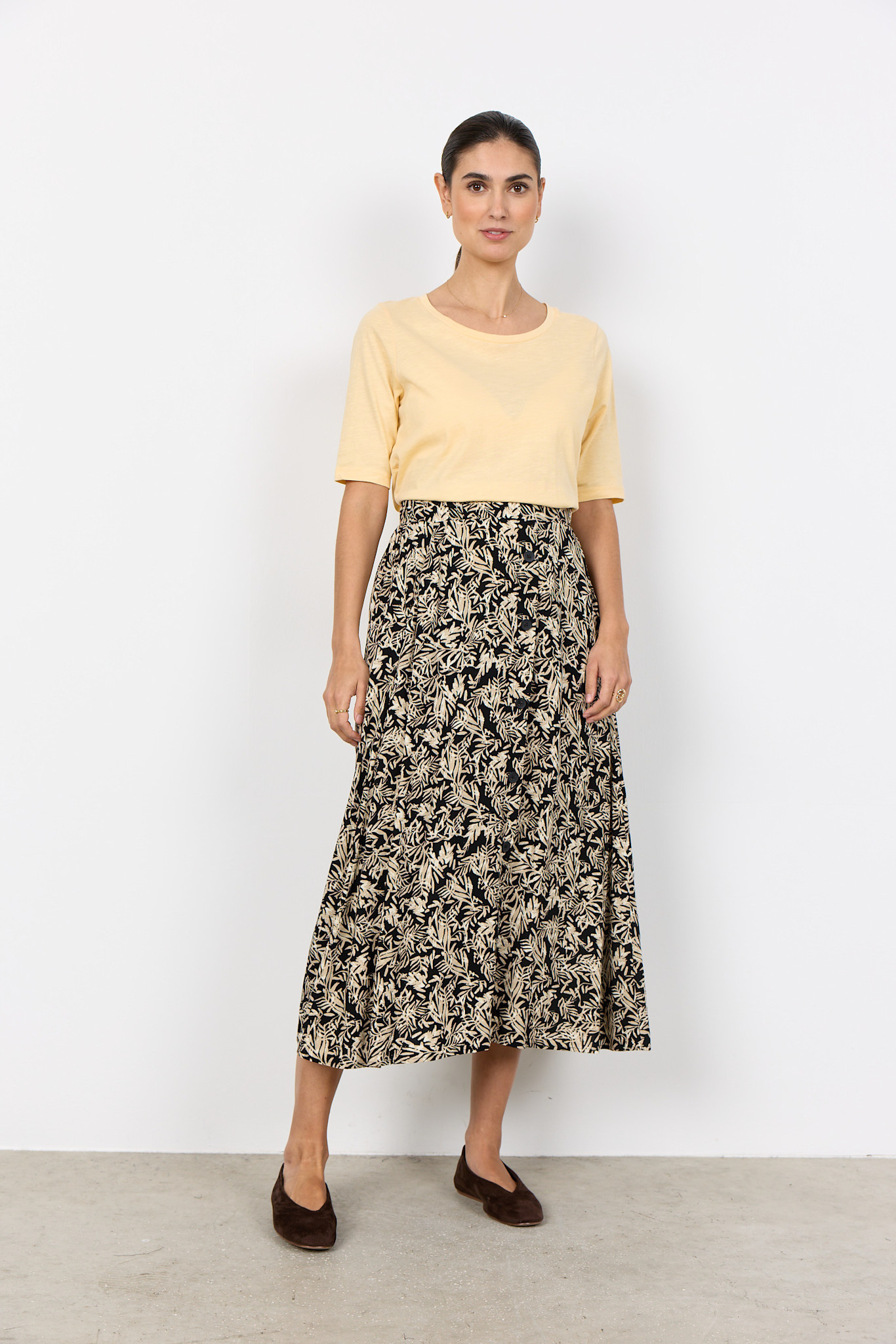 Black White Combi Woven Skirt Leaves