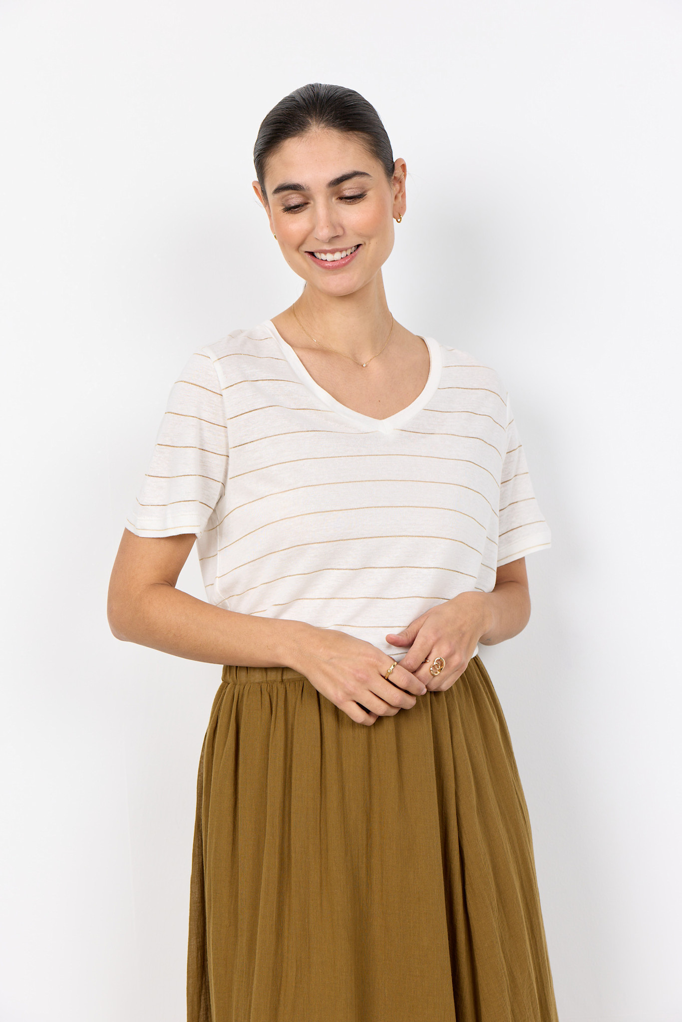 Knitted Tshirt Offwhite Gold Striped