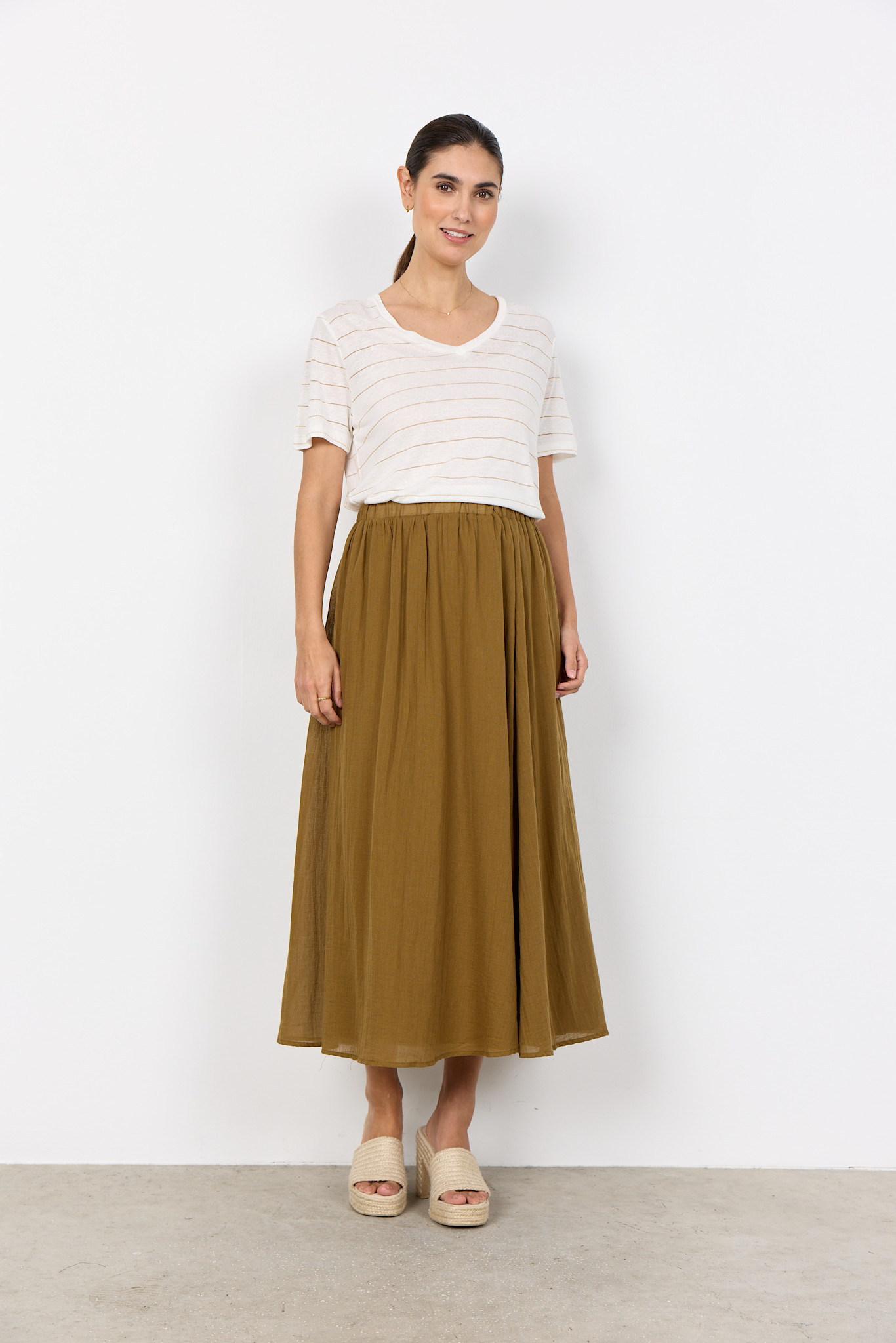 Knitted Tshirt Offwhite Gold Striped
