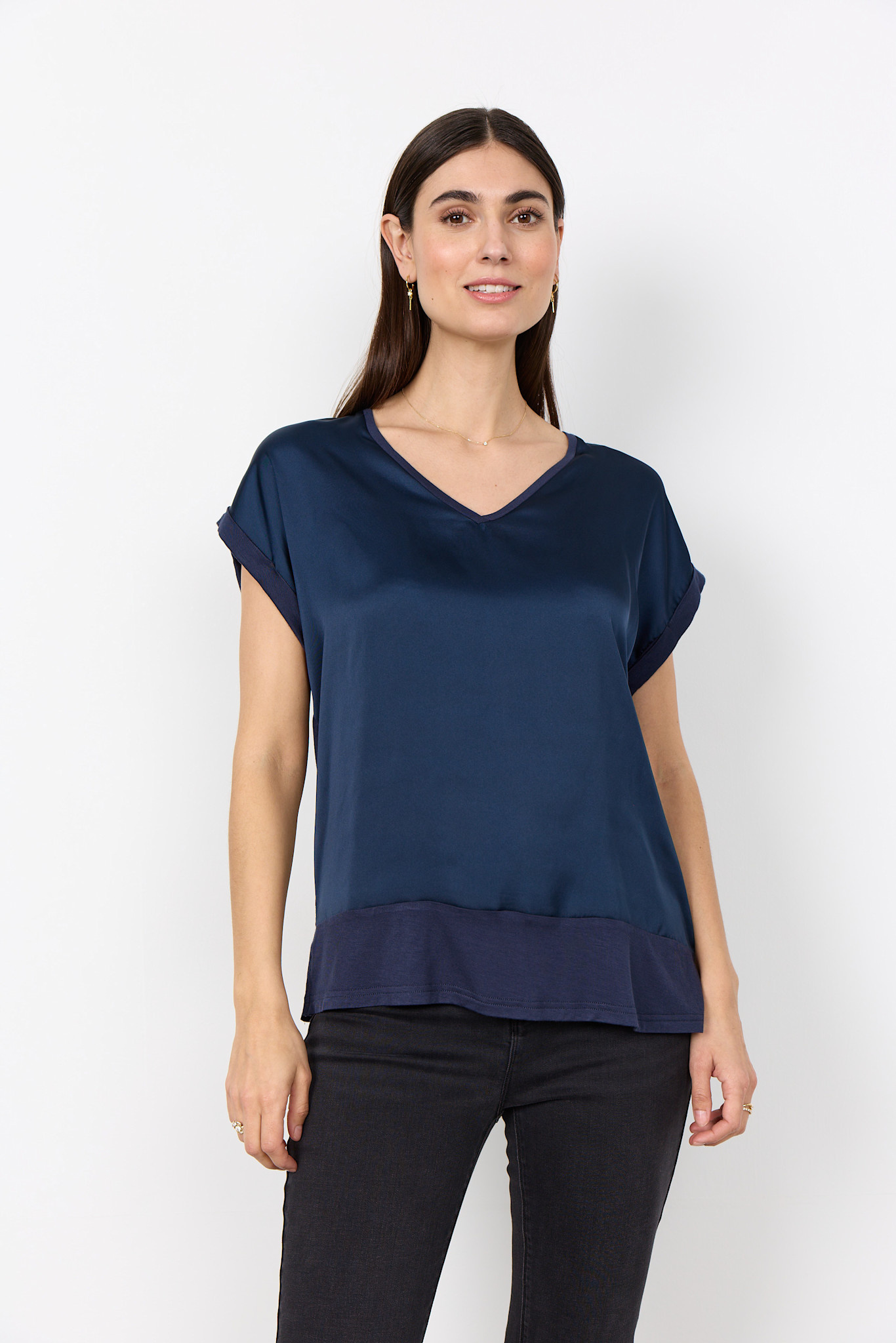 Knitted Satin Shirt Navy