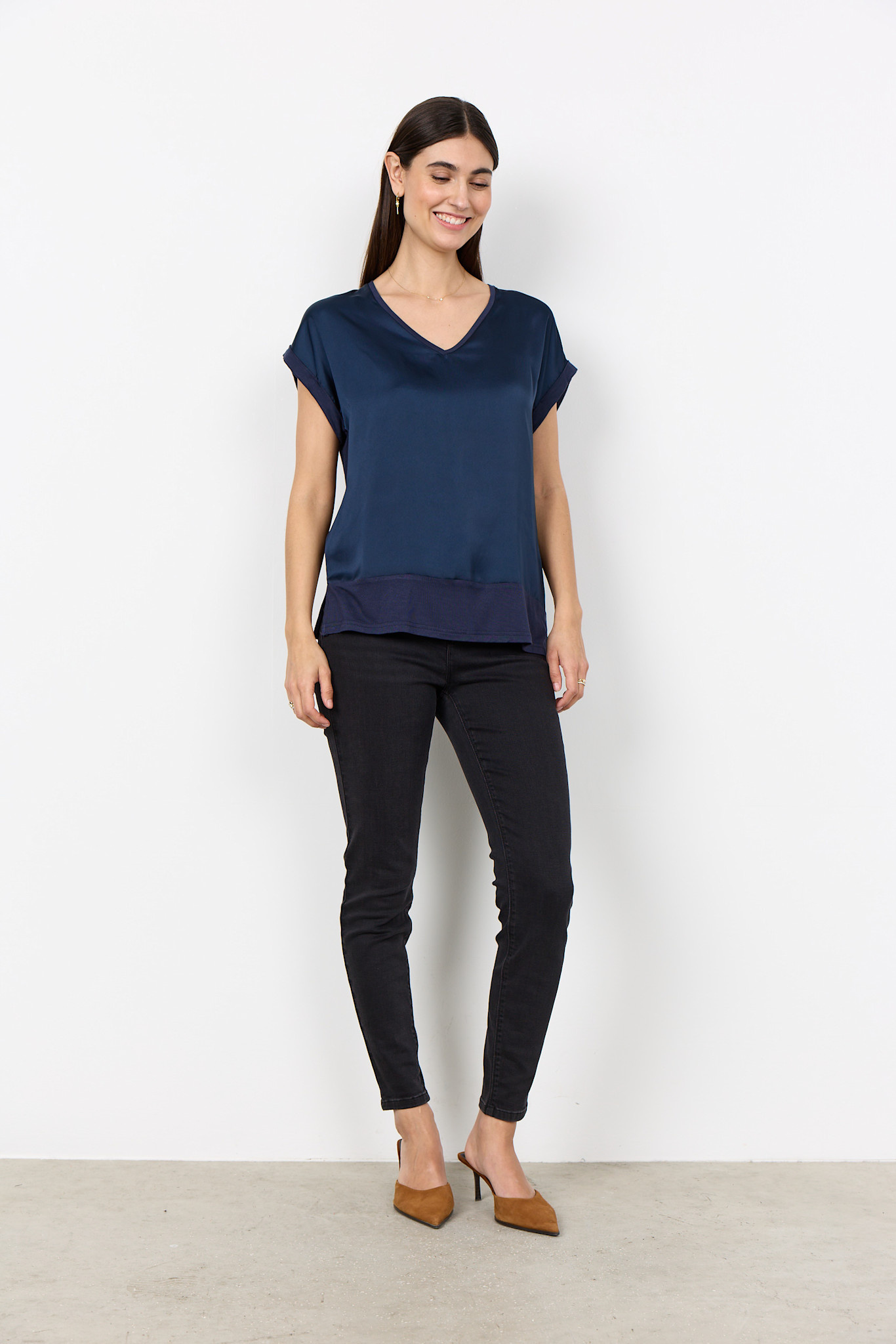 Knitted Satin Shirt Navy