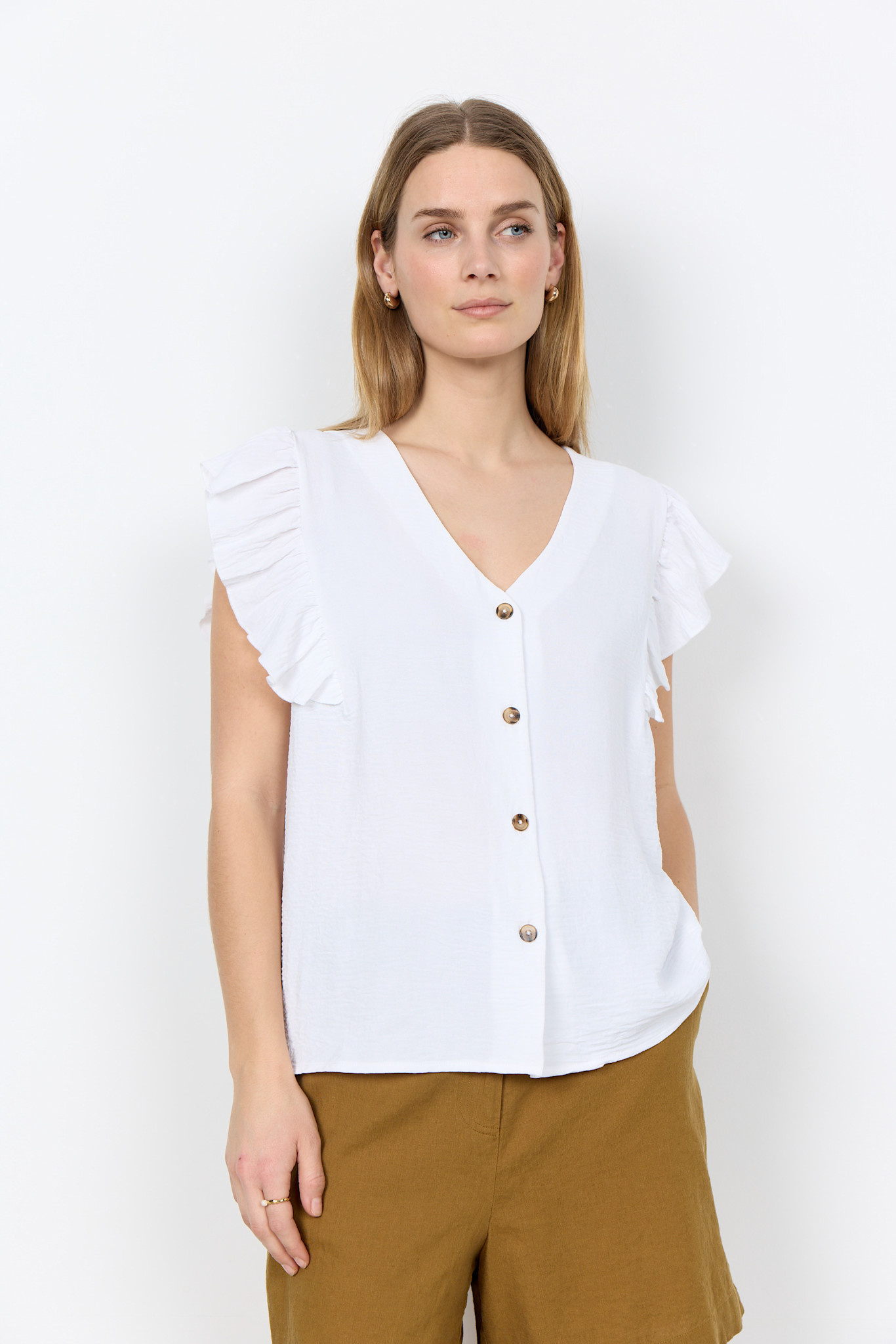 Woven Blouse White Ruffle Sleeve