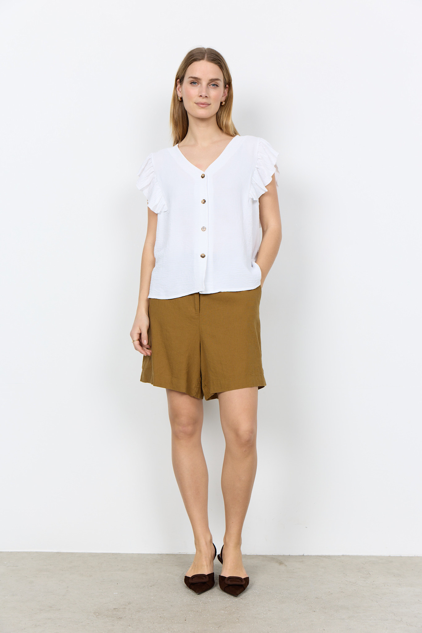Woven Blouse White Ruffle Sleeve