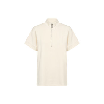 Cream Knitted Tshirt Zipper Collar
