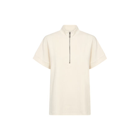 Cream Knitted Tshirt Zipper Collar