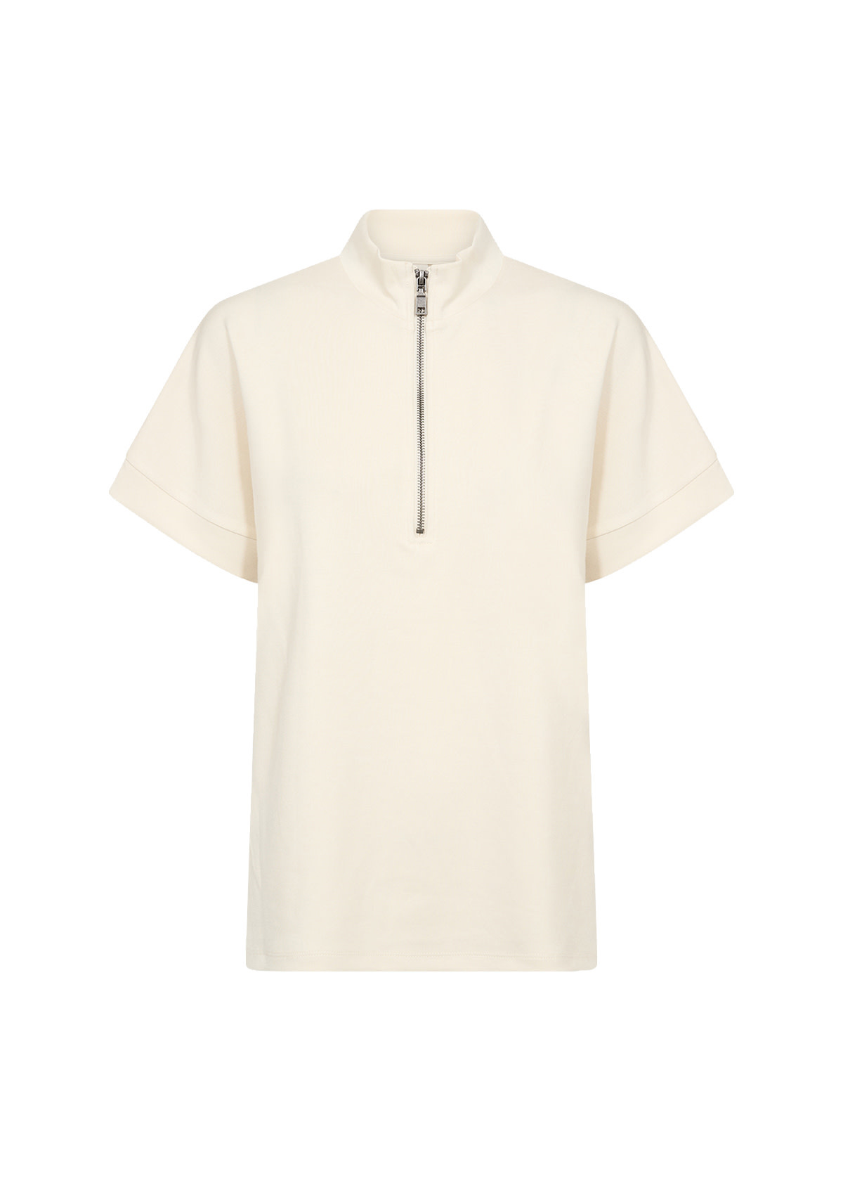 Cream Knitted Tshirt Zipper Collar