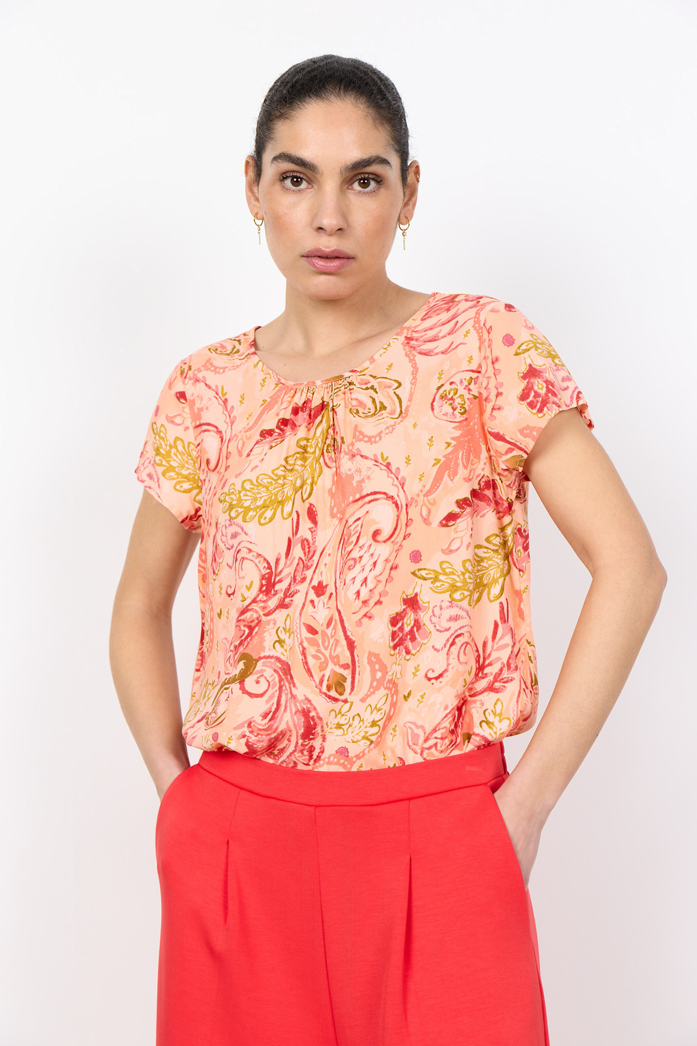 Salmon Combi Woven Blouse
