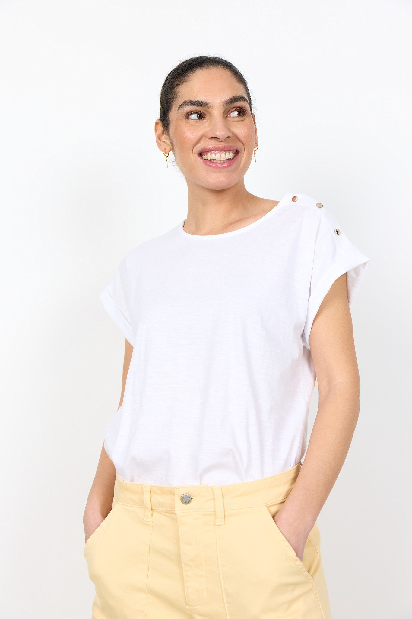 White Knitted Top Gold Buttons