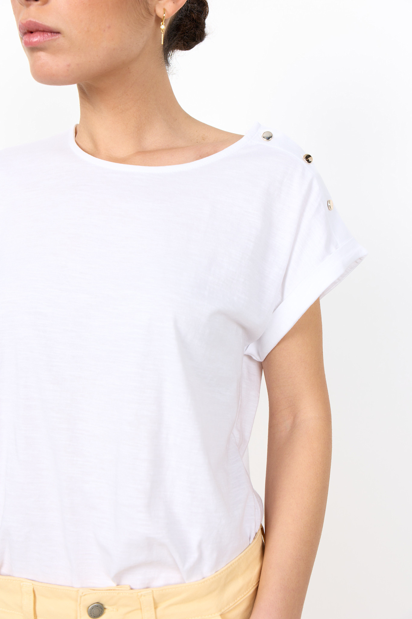 White Knitted Top Gold Buttons