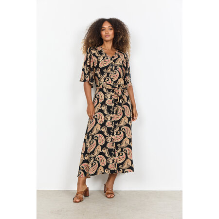 Black Combi Red Toffee Woven Dress