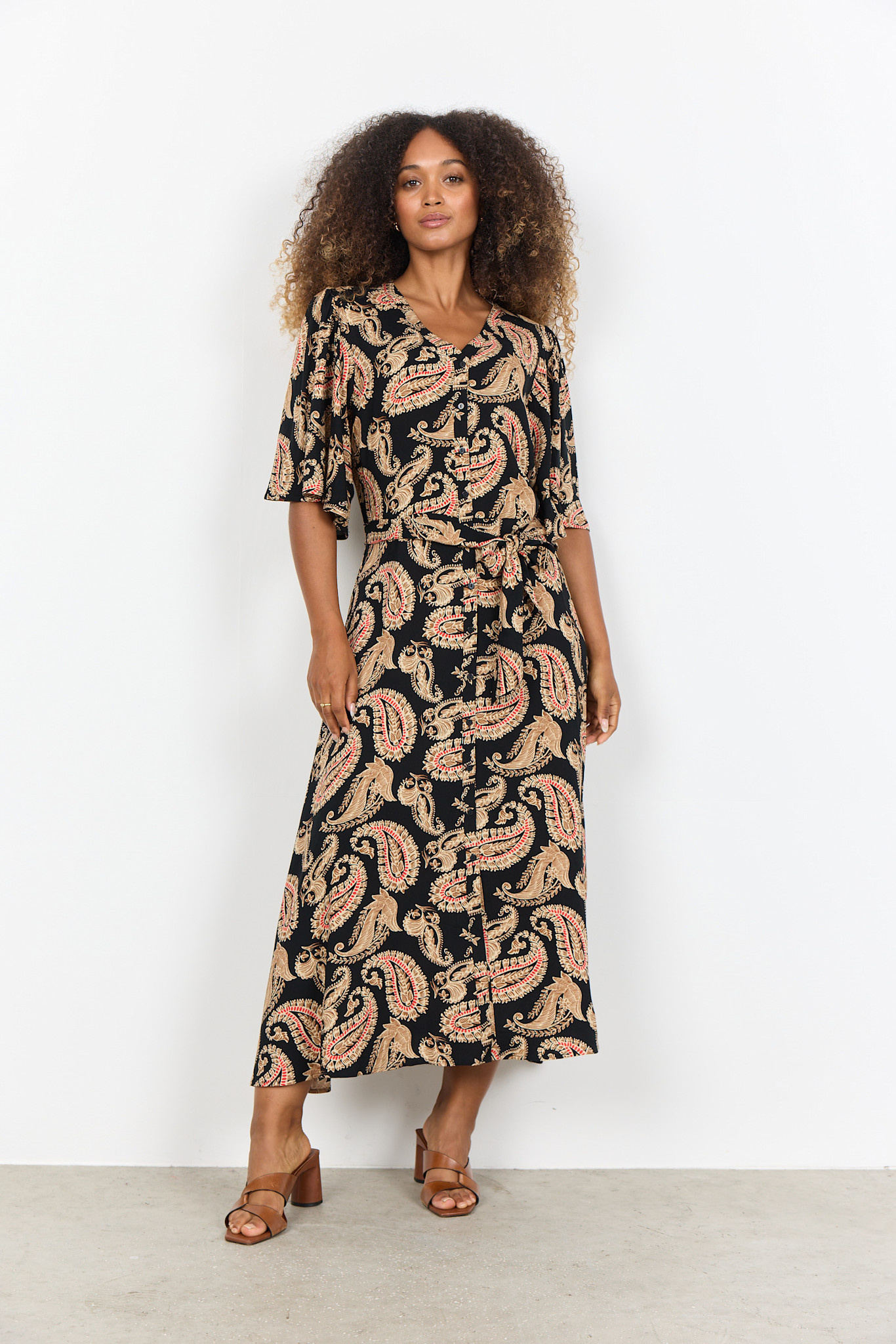 Black Combi Red Toffee Woven Dress