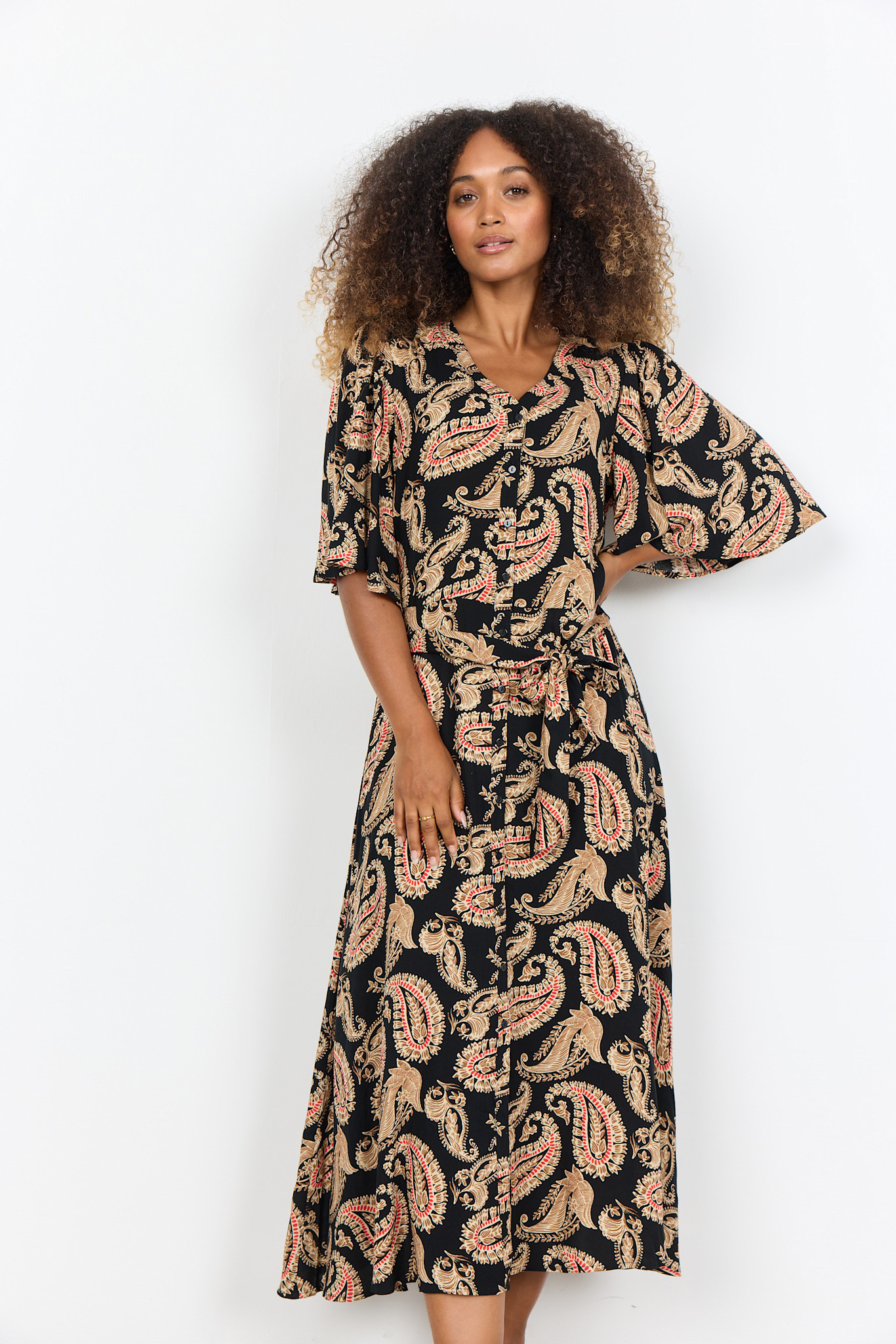 Black Combi Red Toffee Woven Dress