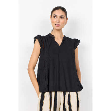 Black Woven Blouse Ruffled Sleeve