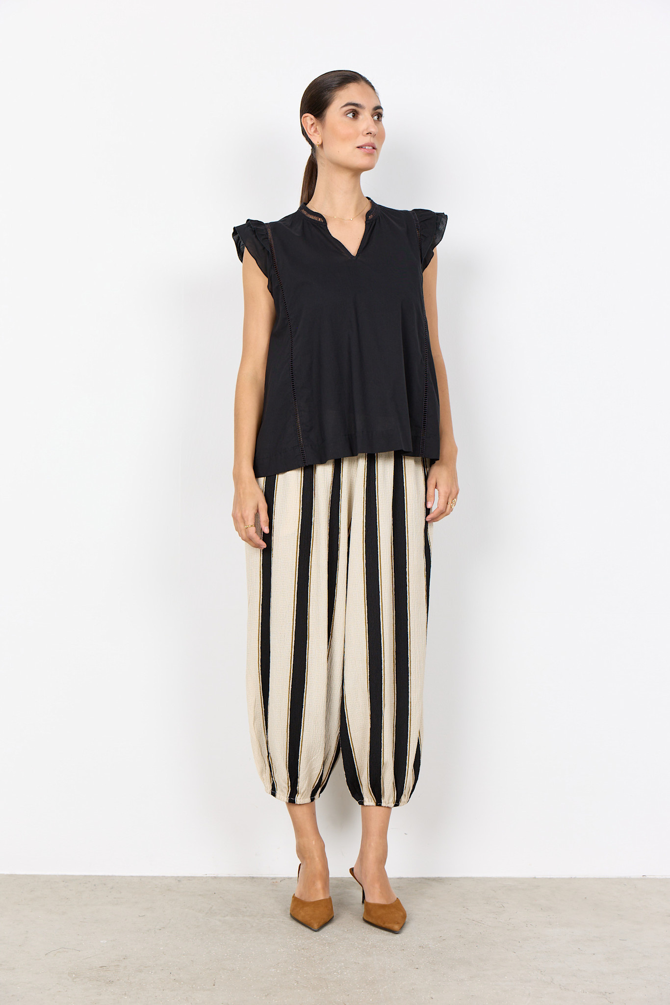 Black Woven Blouse Ruffled Sleeve