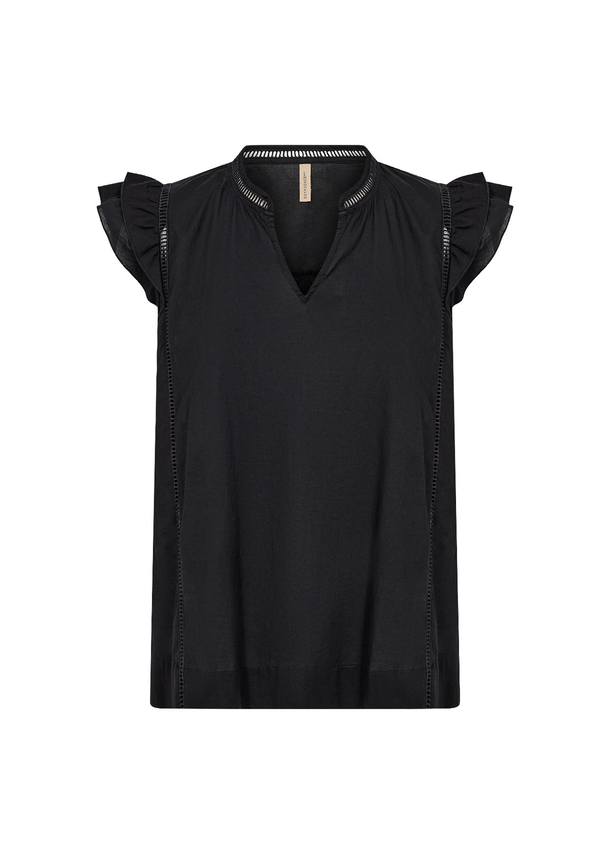Black Woven Blouse Ruffled Sleeve