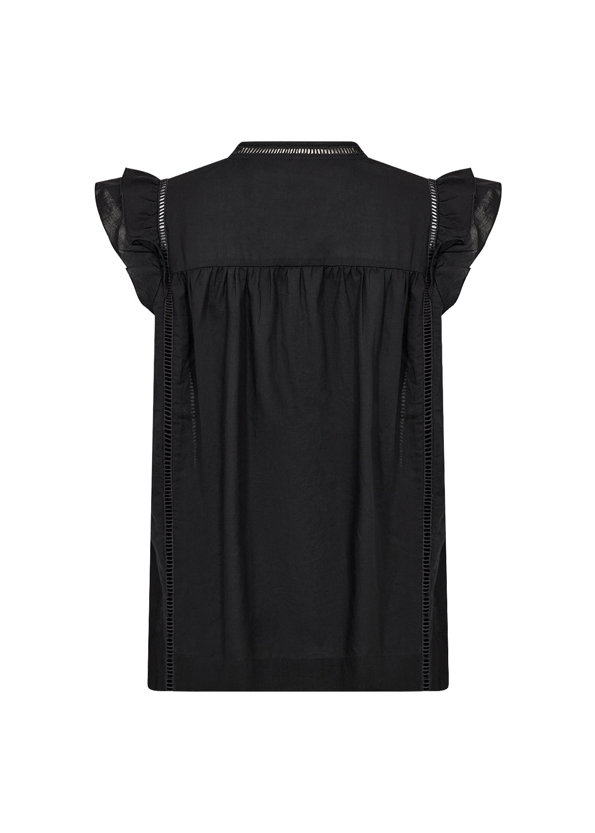Black Woven Blouse Ruffled Sleeve