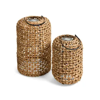 LANTERN LARGE SOLAR BRAIDED GRASS NATURAL