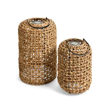 LANTERN LARGE SOLAR BRAIDED GRASS NATURAL
