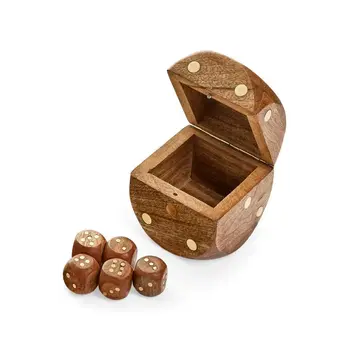 DECO DICE MANGO WD WITH BRASS DETAILS NATURAL-GOLD