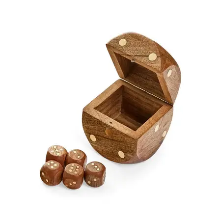 DECO DICE MANGO WD WITH BRASS DETAILS NATURAL-GOLD