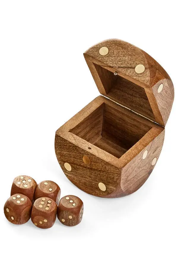 DECO DICE MANGO WD WITH BRASS DETAILS NATURAL-GOLD