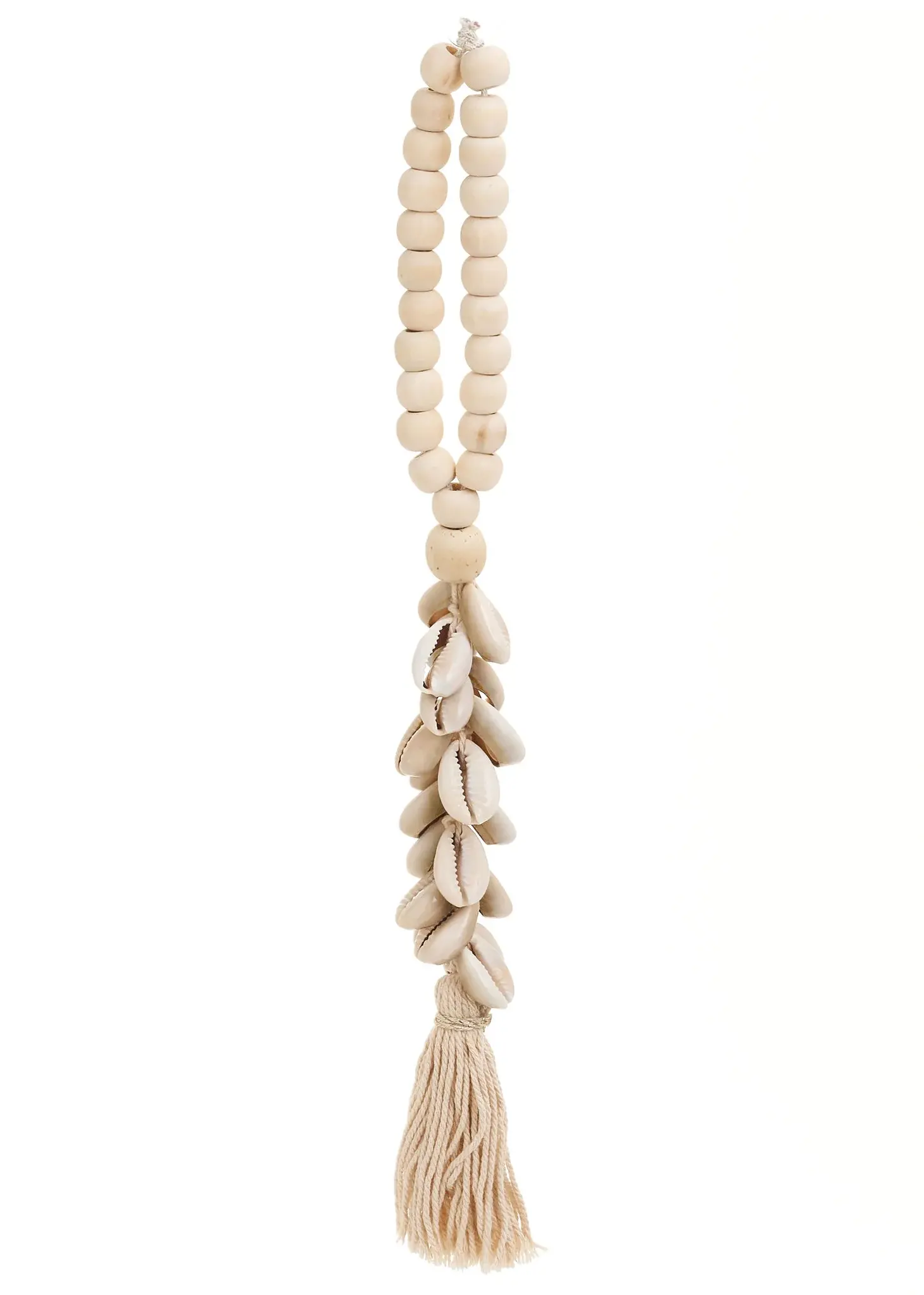 TASSEL WOOD/BEAD/ SHELL 1X11