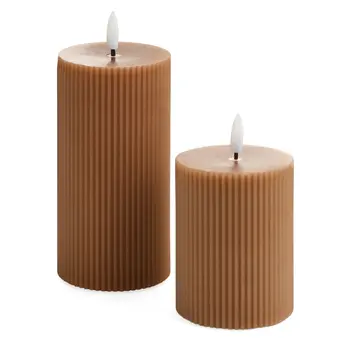 PILLAR CANDLE LED RIBBED 3X4 DUSTY ROSE
