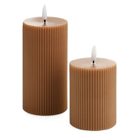 PILLAR CANDLE LED RIBBED 3X4 DUSTY ROSE