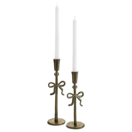 CANDLE HOLDER SMALL WITH A BOW IRON ANTIQUE BRASS