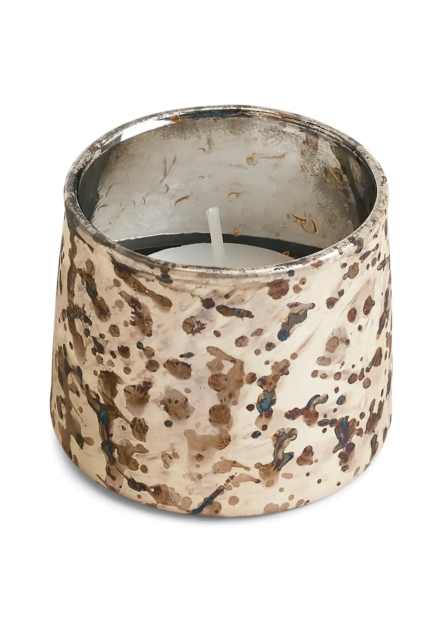 CANDLE HOLDER FRECKLED GLASS RUSTIC MERCURY