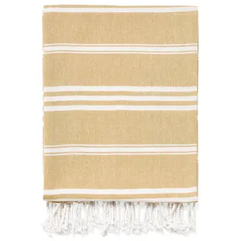 THROW WOVEN COT W/STRIPE AND FRINGES YEL/WH 50X60