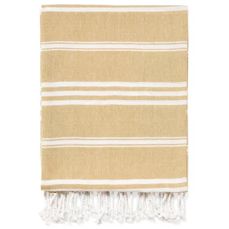 THROW WOVEN COT W/STRIPE AND FRINGES YEL/WH 50X60