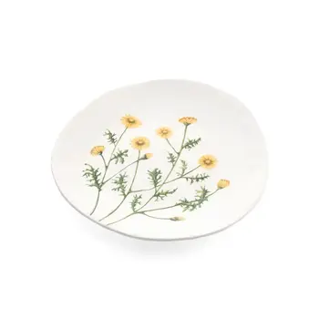 PLATE W/FLOWERS DECAL WH/YEL/GR 9X9
