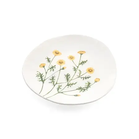PLATE W/FLOWERS DECAL WH/YEL/GR 9X9