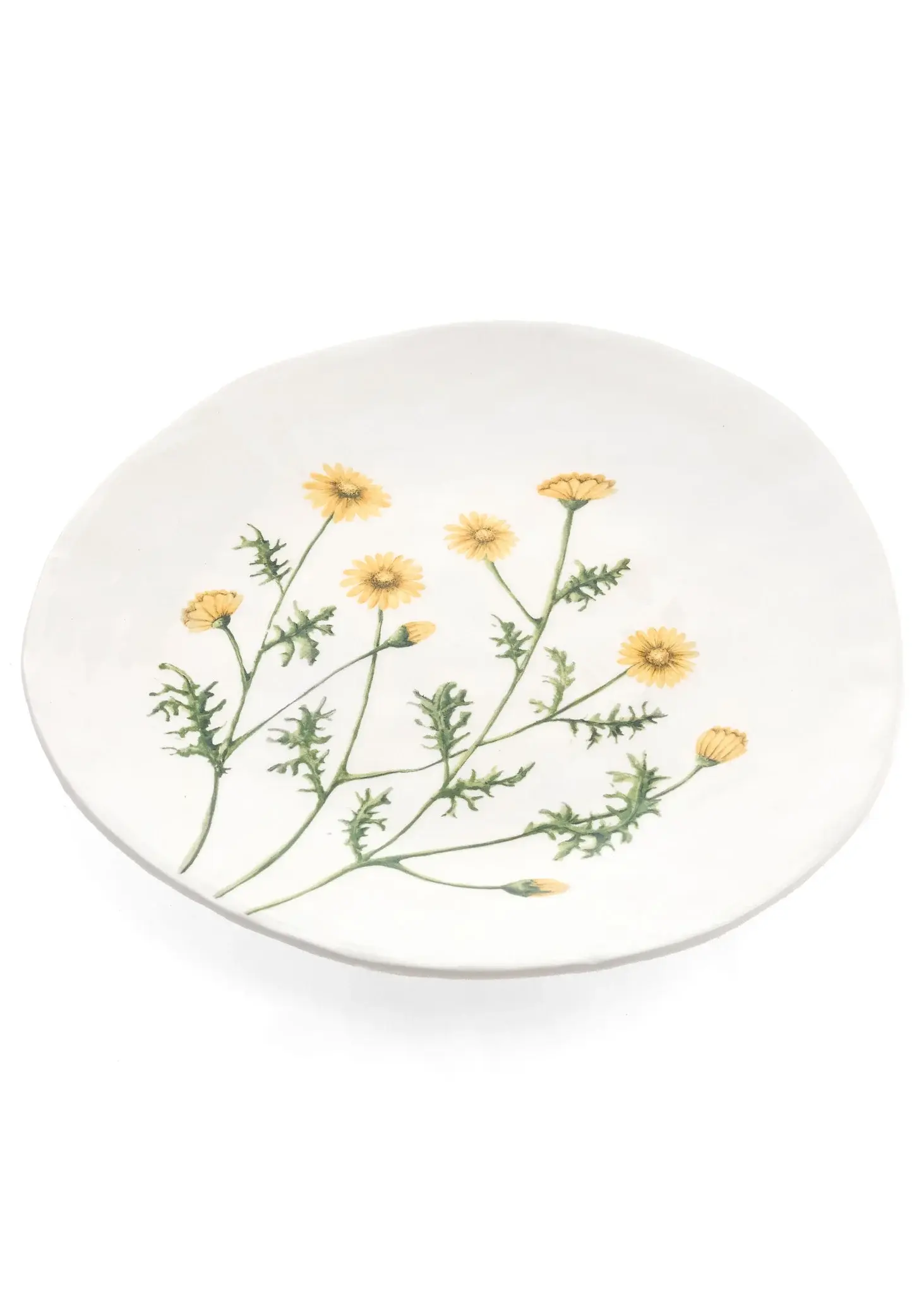 PLATE W/FLOWERS DECAL WH/YEL/GR 9X9