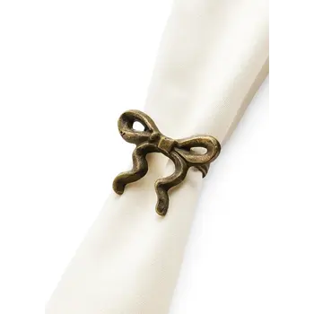 NAPKIN RINGS SET/4 BOW IRON ANTIQUE BRASS