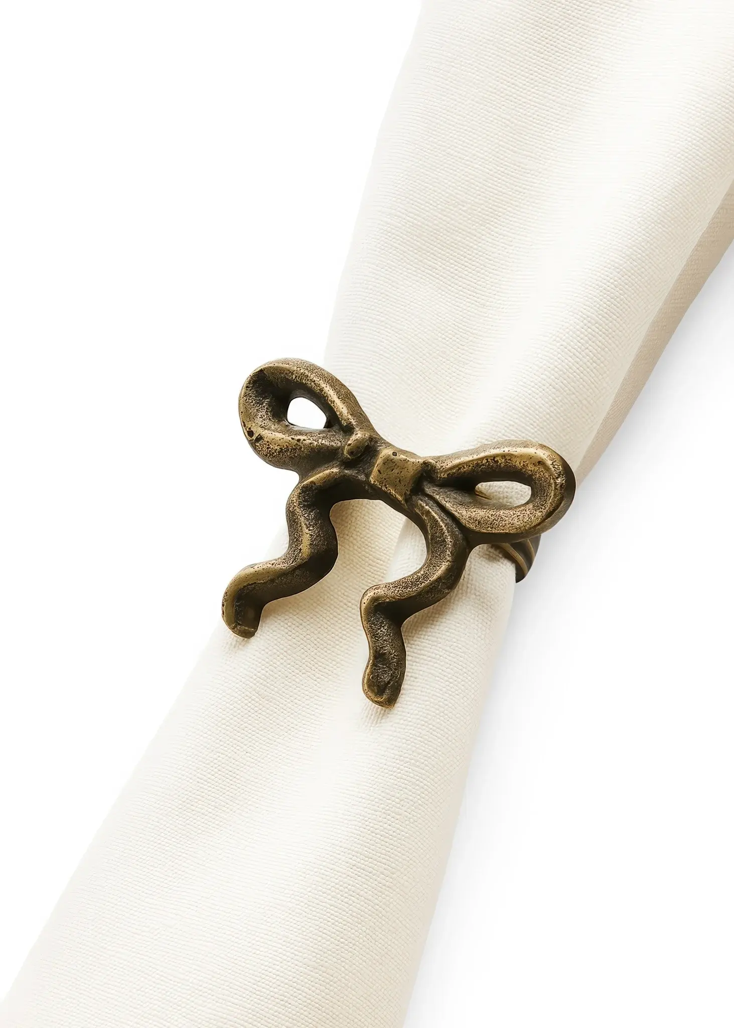 NAPKIN RINGS SET/4 BOW IRON ANTIQUE BRASS