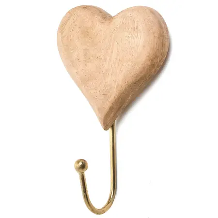 HOOK WOODEN HEART NAT-GOLD